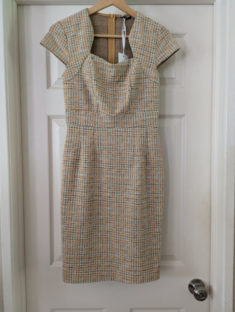 Brand New Grace Karin Yellow White Charcoal Tweed 50's Style Dress Size Small